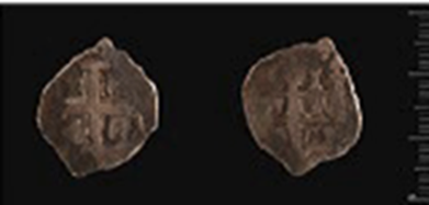Two silver real coins, made of Potosi silver